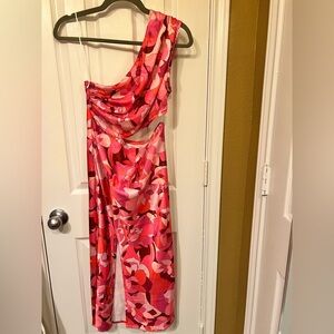 Alice Elle Pink Floral One-Shoulder Dress, Size 10